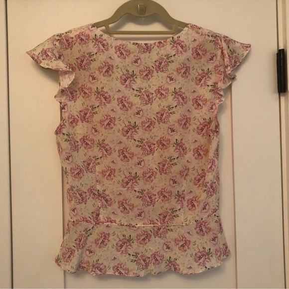 Intermix Iris Silk Tie Front Floral Top - Picture 4 of 6